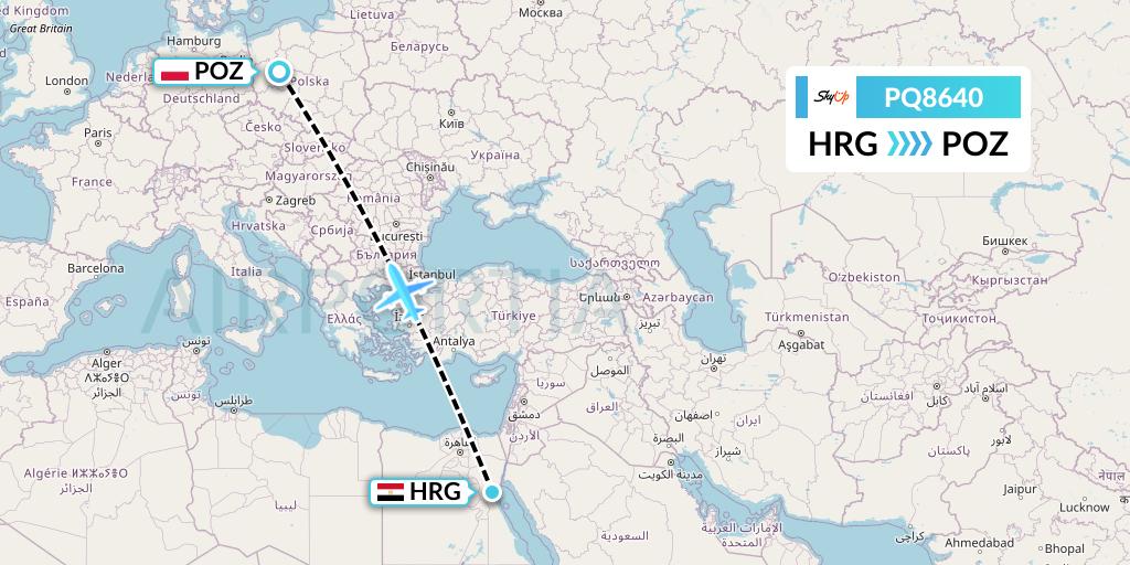 PQ8640 SkyUp Airlines Flight Map: Hurghada to Poznan