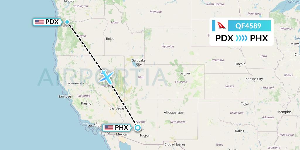 QF4589 Qantas Flight Map: Portland to Phoenix