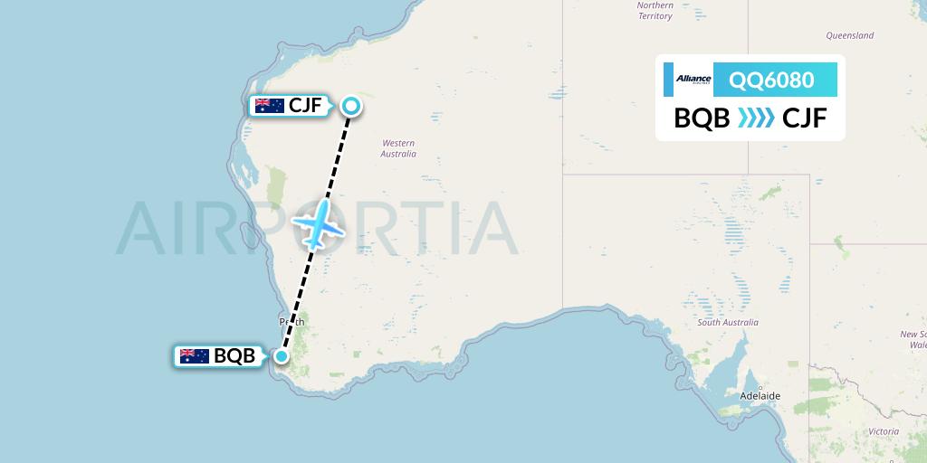 QQ6080 Alliance Airlines Flight Map: Busselton to Coondewanna