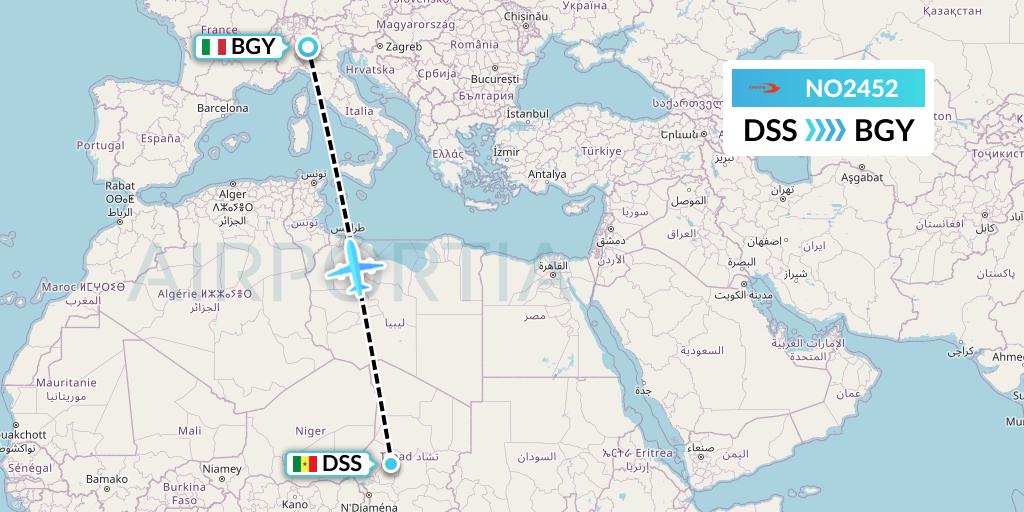 NO2452 Neos Flight Map: Dakar to Milan