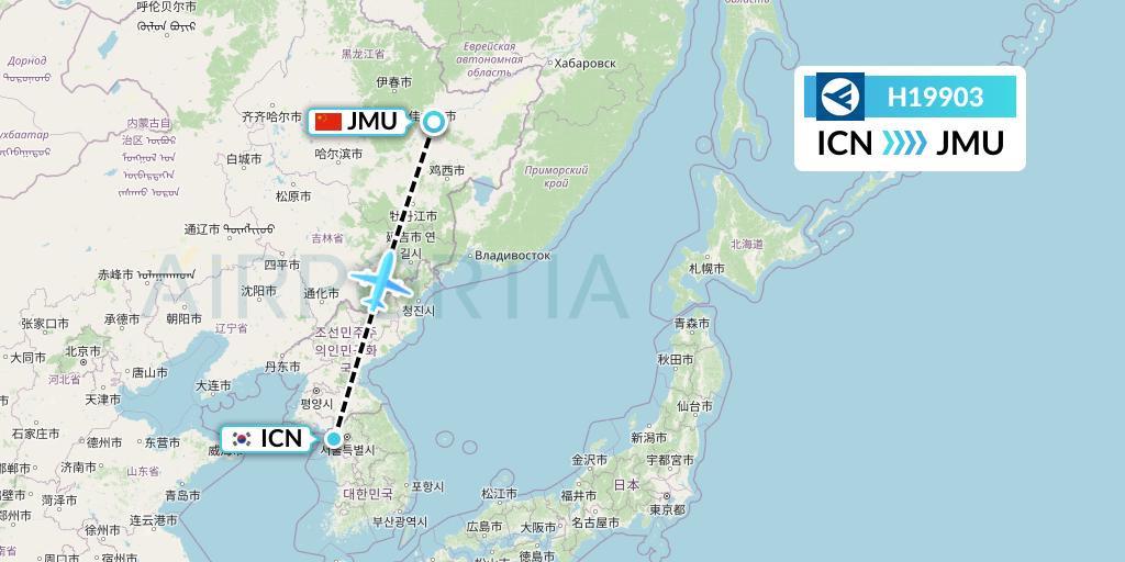 H19903 Hahn Air Systems Flight Map: Seoul to Jiamusi