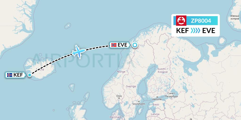 ZP8004 Paranair Flight Map: Reykjavik to Harstad