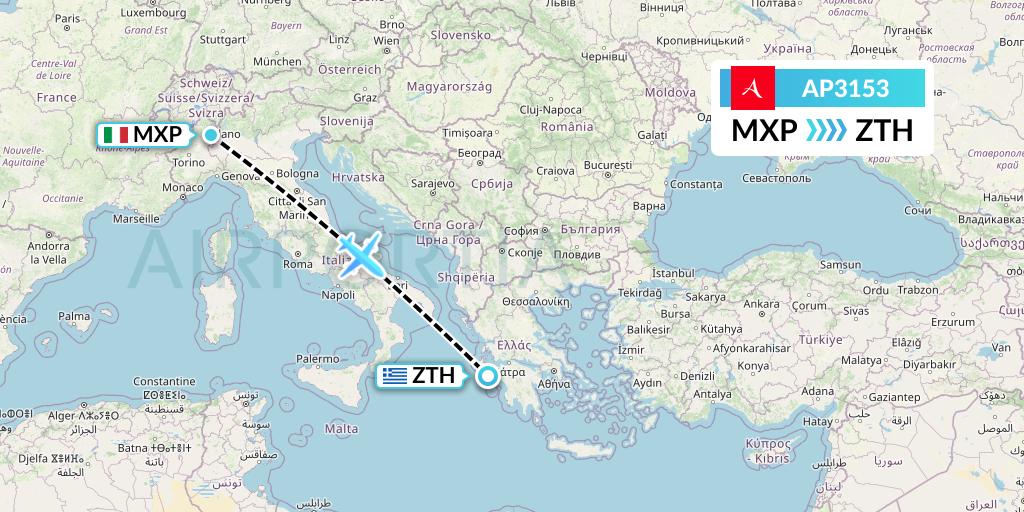 AP3153 AlbaStar Flight Map: Milan to Zakynthos