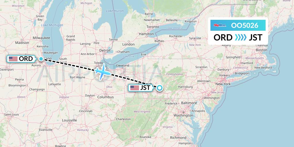 OO5026 SkyWest Airlines Flight Map: Chicago to Johnstown