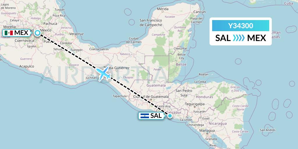 Y34300 Gryphon Airlines Flight Map: San Salvador to Mexico City