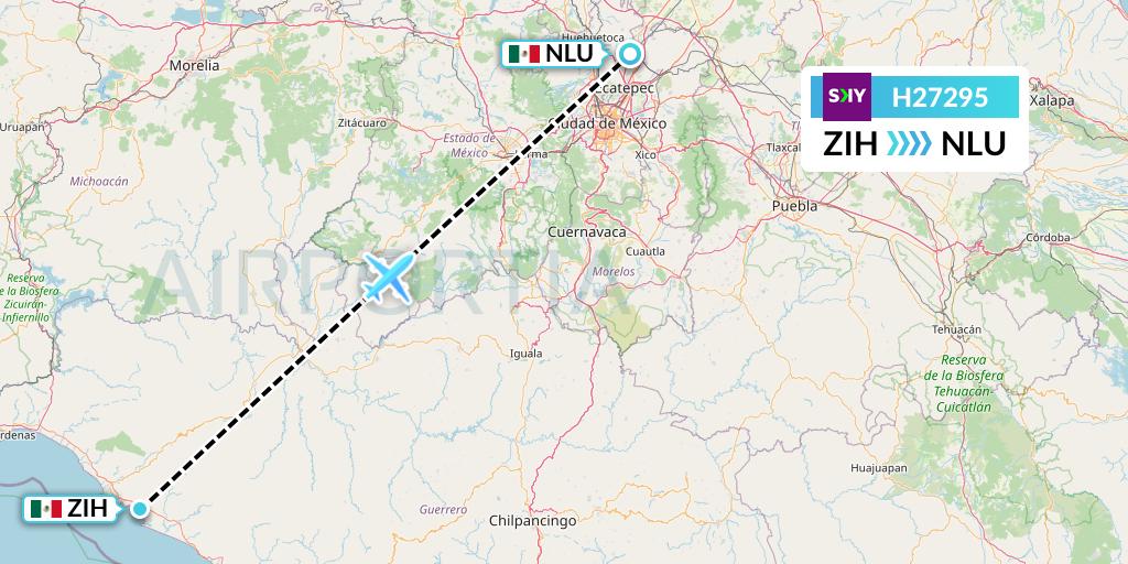 H27295 Sky Airline Flight Map: Zihuatanejo to Reyes Acozac