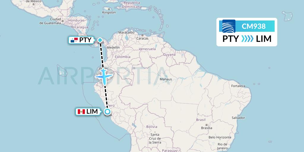 CM938 Copa Airlines Flight Map: Panama City to Lima