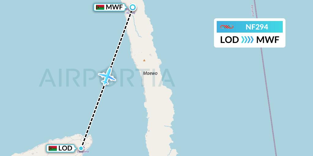 NF294 Air Vanuatu Flight Map: Longana to Maewo Island