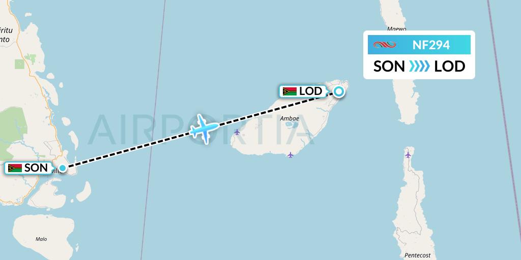 NF294 Air Vanuatu Flight Map: Luganville to Longana