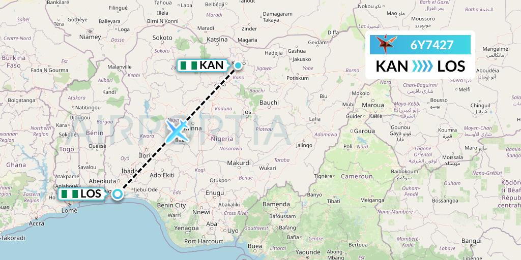 6Y7427 SmartLynx Flight Map: Kano to Lagos