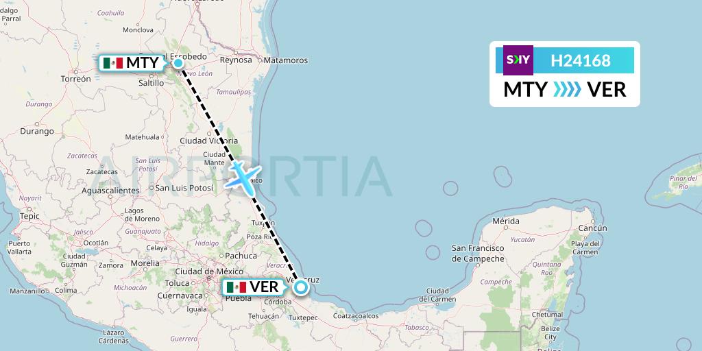 H24168 Sky Airline Flight Map: Monterrey to Veracruz