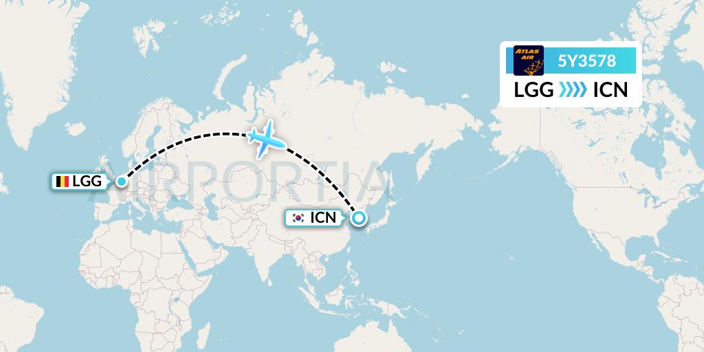 5Y3578 Atlas Air Flight Map: Liege to Seoul