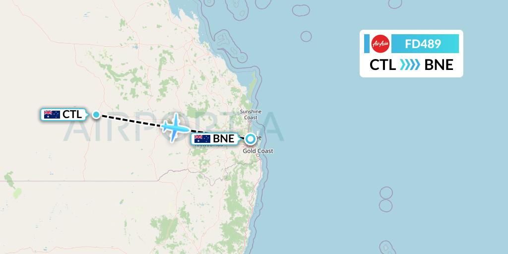 FD489 Thai AirAsia Flight Map: Charleville to Brisbane
