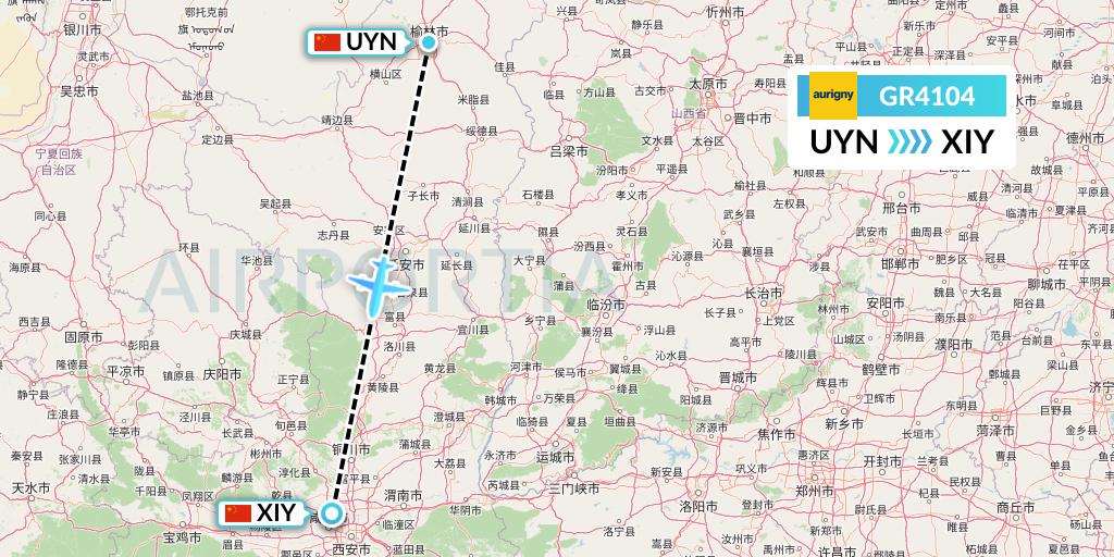 GR4104 Aurigny Air Services Flight Map: Yulin to Xi'an