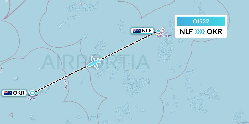 OI532 Hinterland Aviation Flight Map: Darnley Island to Yorke Island