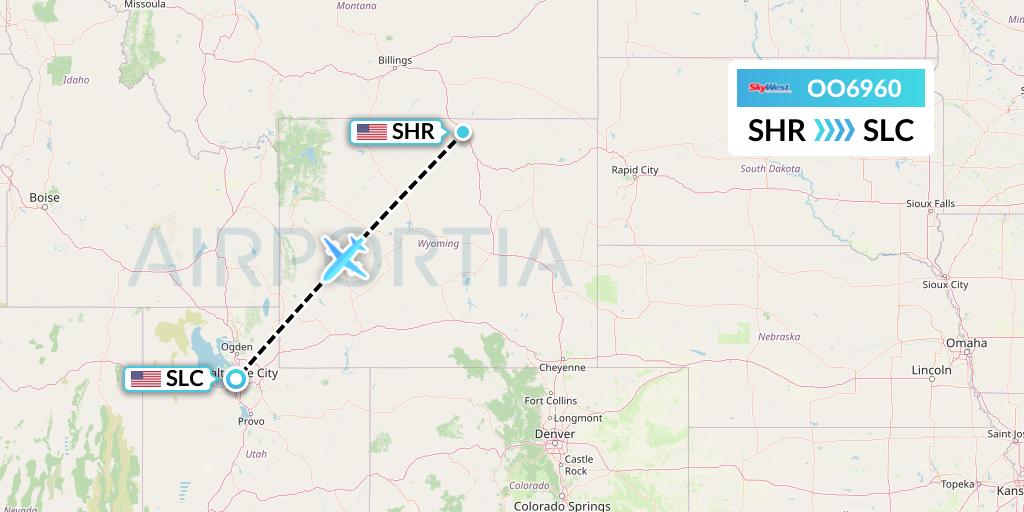 OO6960 SkyWest Airlines Flight Map: Sheridan to Salt Lake City
