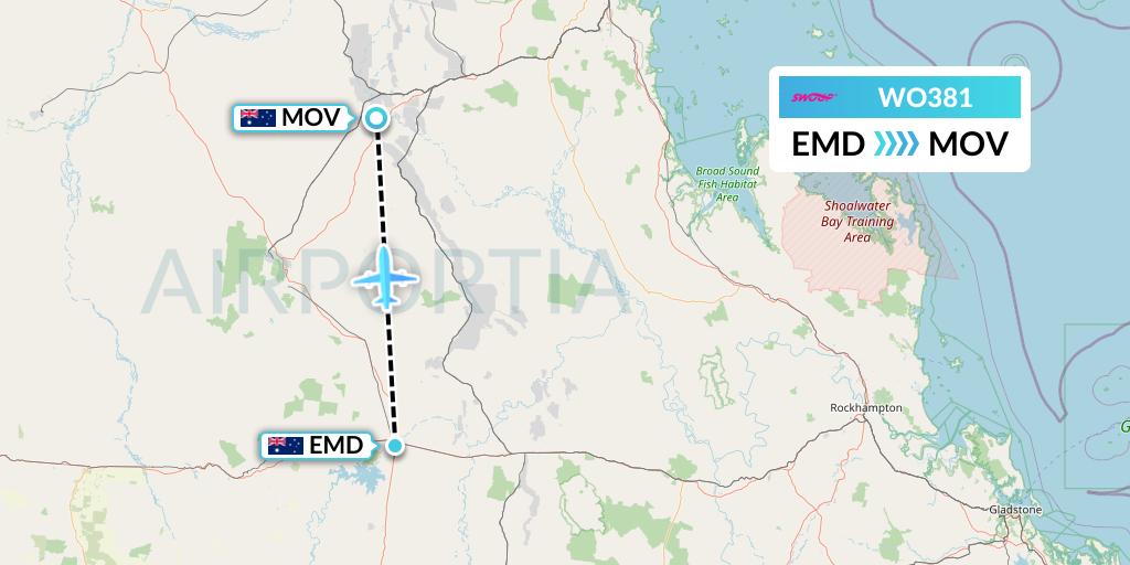 WO381 Swoop Flight Map: Emerald to Moranbah