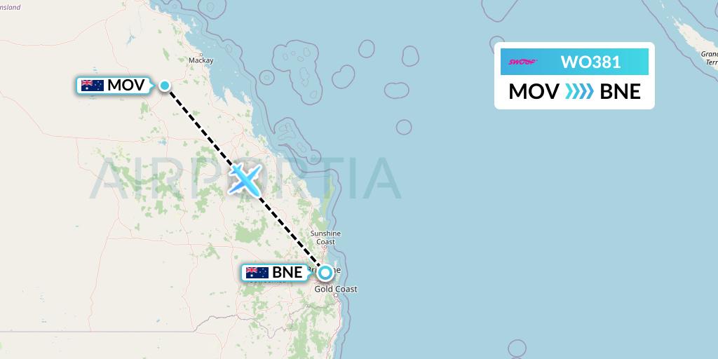 WO381 Swoop Flight Map: Moranbah to Brisbane