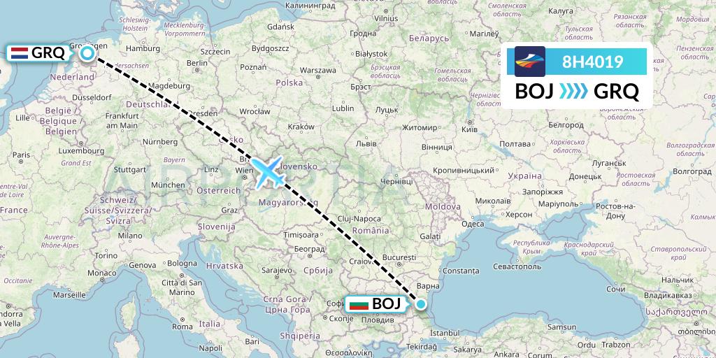 8H4019 BH Air Flight Map: Burgas to Groningen