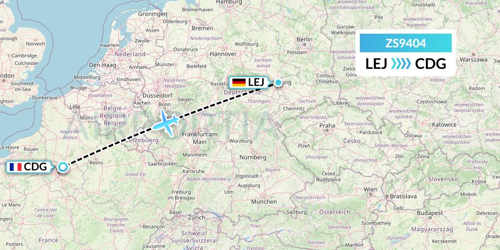 ZS9404 Grand Canyon Airlines Flight Map: Leipzig to Paris