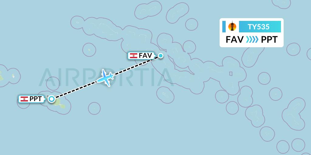 TY535 Air Caledonie Flight Map: Fakarava to Papeete