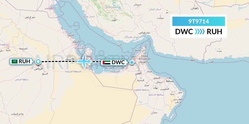 9T9714 Transwest Air Flight Map: Dubai to Riyadh