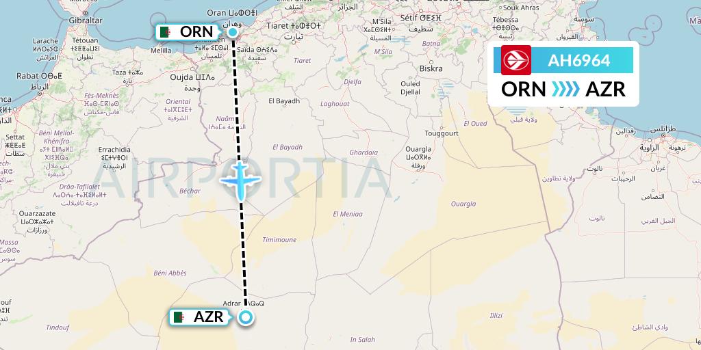 AH6964 Air Algerie Flight Map: Oran to Adrar