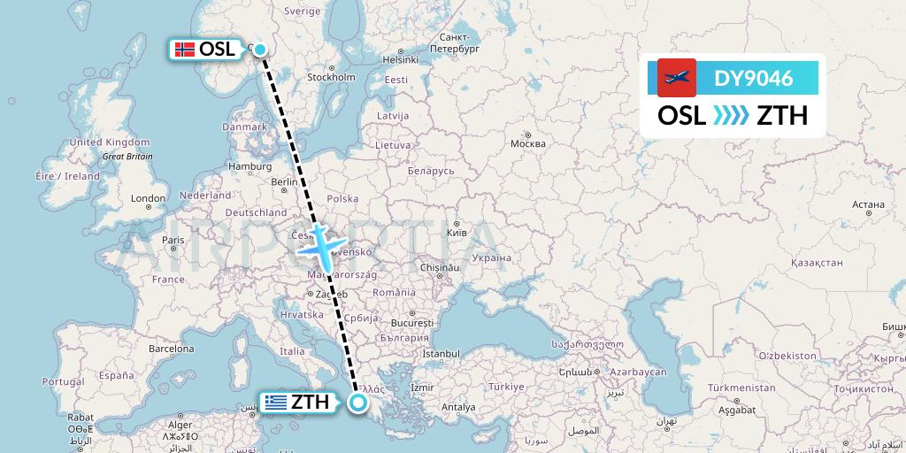 DY9046 Norwegian Flight Map: Oslo to Zakynthos