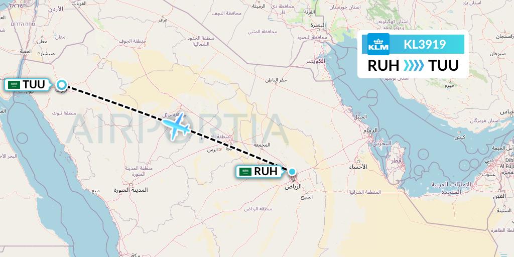 KL3919 KLM Flight Map: Riyadh to Tabuk