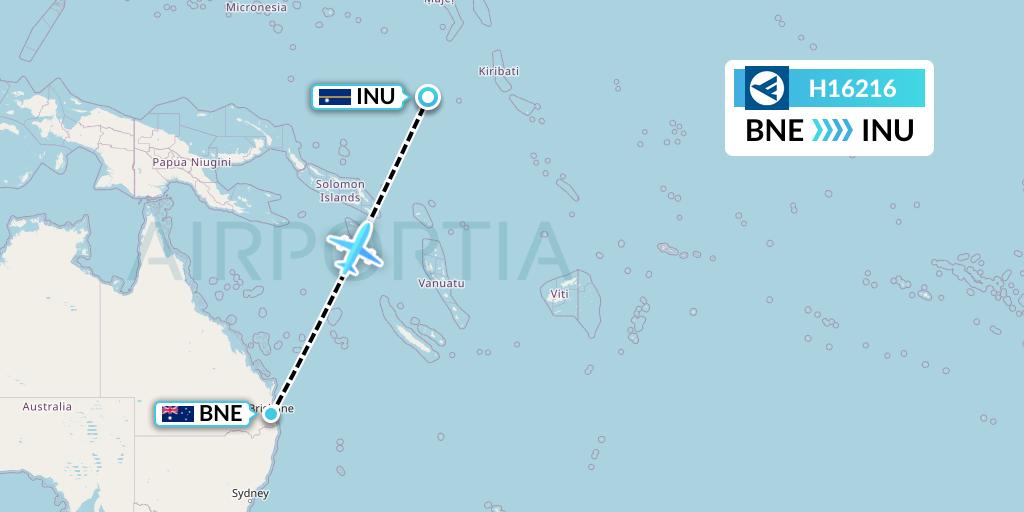 H16216 Hahn Air Systems Flight Map: Brisbane to Yaren District