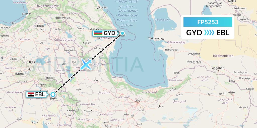 FP5253 FlyPelican Flight Map: Baku to Arbil
