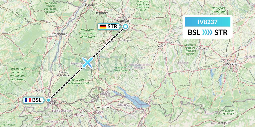 IV8237 VVB Aviation Malta Flight Map: Basel to Stuttgart