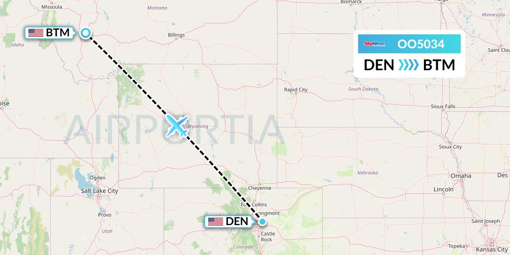 OO5034 SkyWest Airlines Flight Map: Denver to Butte