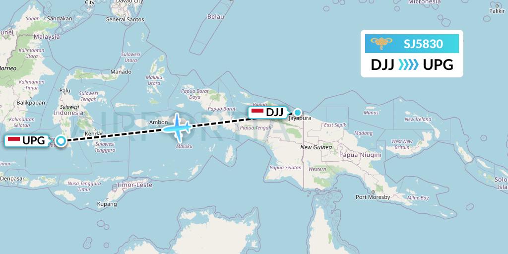 SJ5830 Sriwijaya Air Flight Map: Jayapura to Makassar