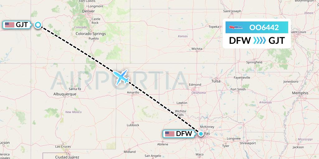 OO6442 SkyWest Airlines Flight Map: Dallas to Grand Junction