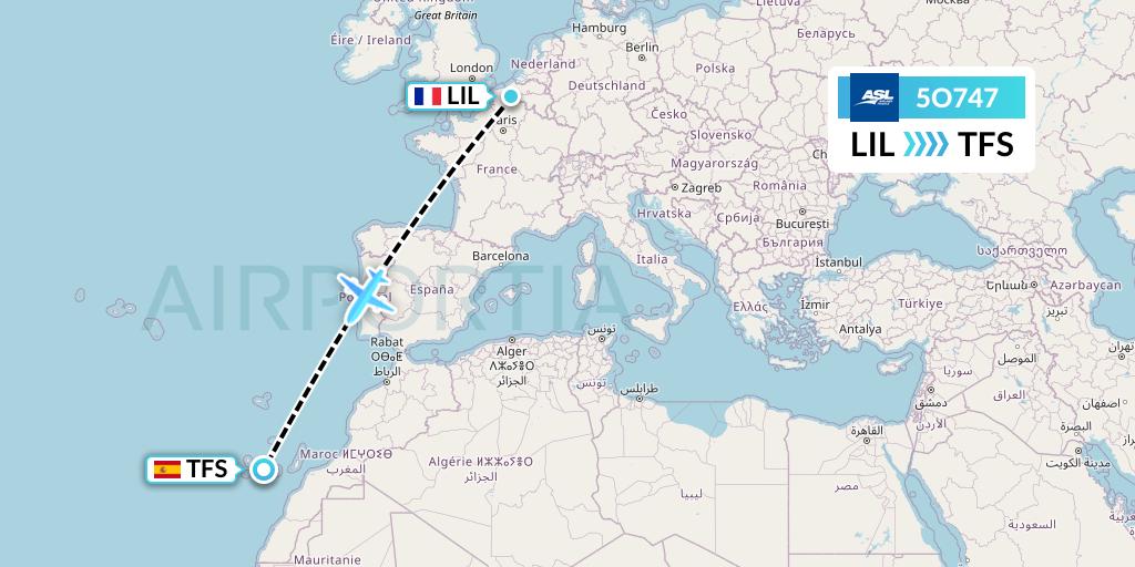 5O747 ASL Airlines France Flight Map: Lille to Tenerife
