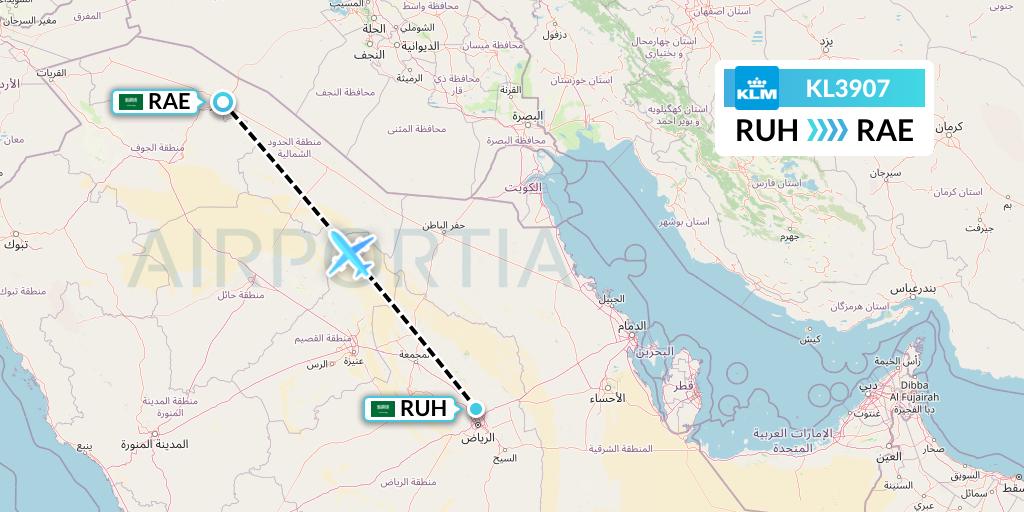 KL3907 KLM Flight Map: Riyadh to Arar