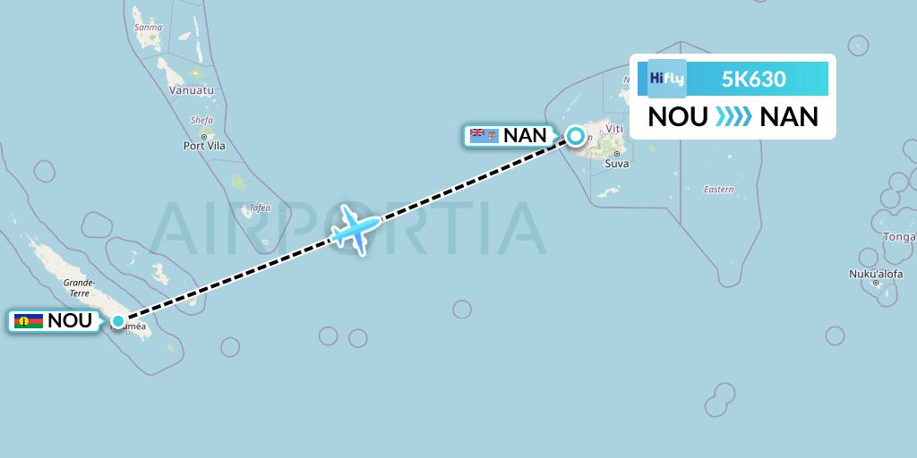 5K630 Hi Fly Flight Map: Noumea to Nadi