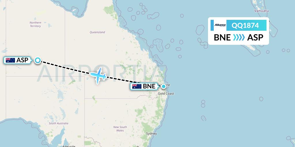 QQ1874 Alliance Airlines Flight Map: Brisbane to Alice Springs