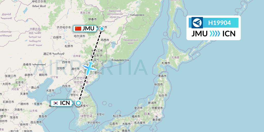 H19904 Hahn Air Systems Flight Map: Jiamusi to Seoul