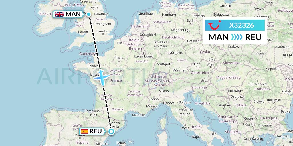 X32326 TUI fly Germany Flight Map: Manchester to Reus