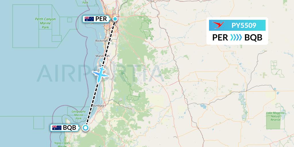 PY5509 Surinam Airways Flight Map: Perth to Busselton