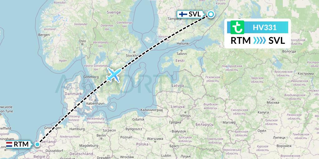 HV331 Transavia Flight Map: Rotterdam to Savonlinna