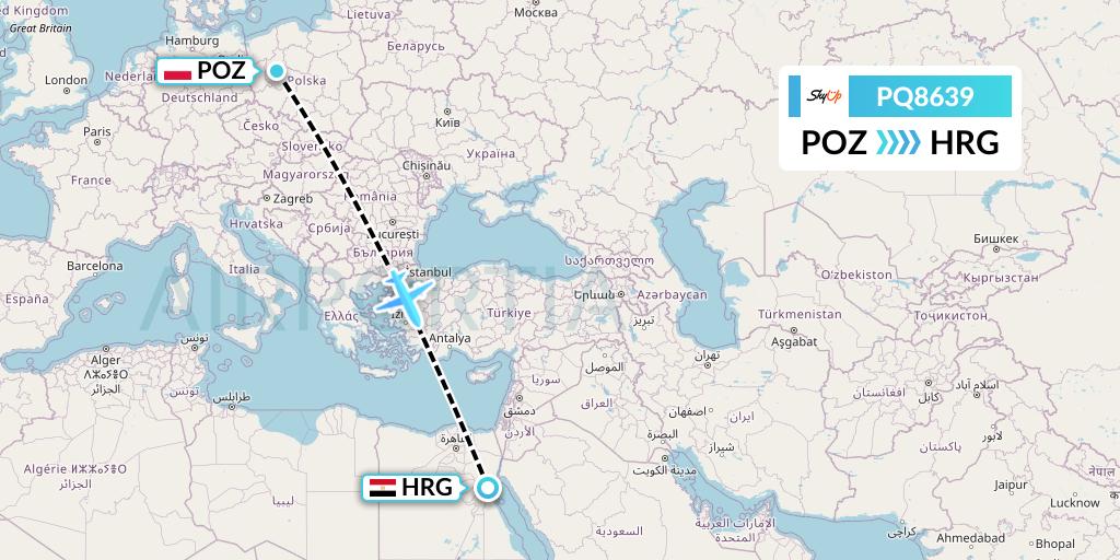 PQ8639 SkyUp Airlines Flight Map: Poznan to Hurghada