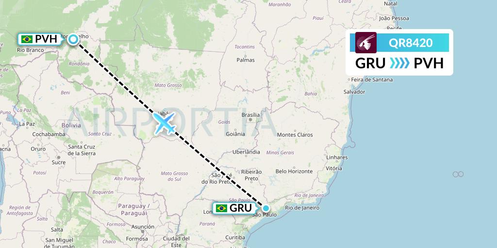 QR8420 Qatar Airways Flight Map: Sao Paulo to Porto Velho