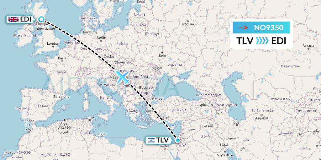 NO9350 Neos Flight Map: Tel Aviv to Edinburgh