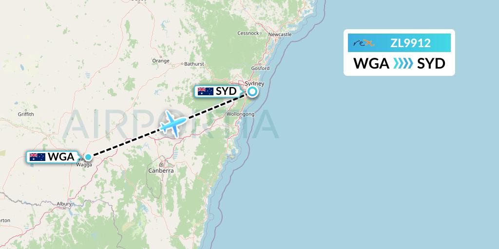 ZL9912 Regional Express Flight Map: Wagga Wagga to Sydney