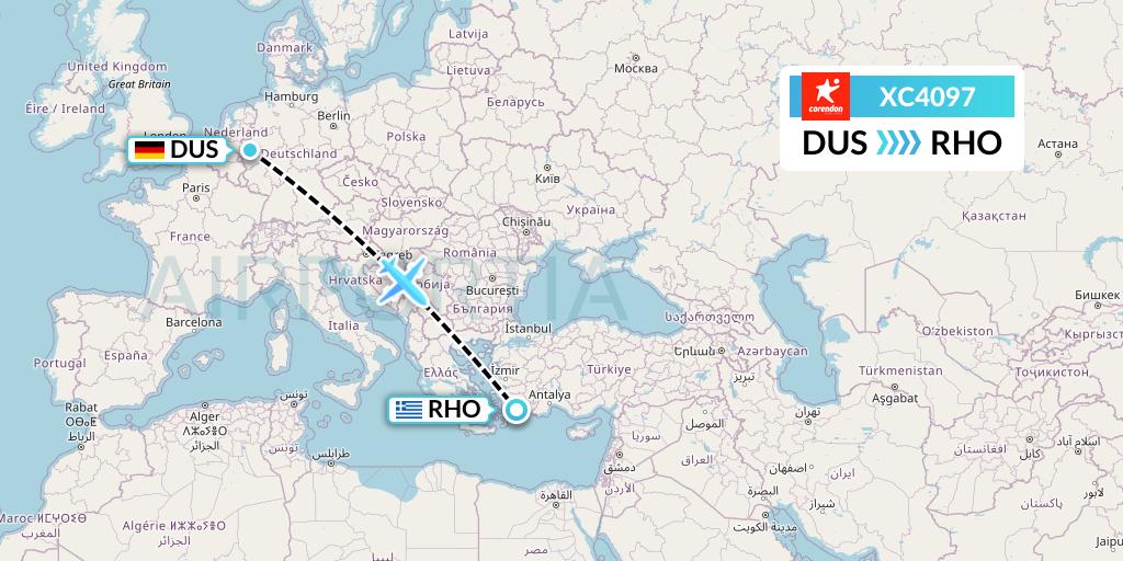 XC4097 Corendon Airlines Flight Map: Dusseldorf to Rhodes