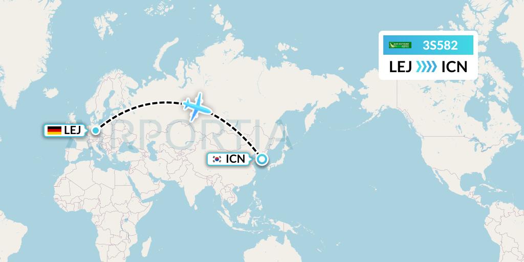 3S582 Air Antilles Express Flight Map: Leipzig to Seoul