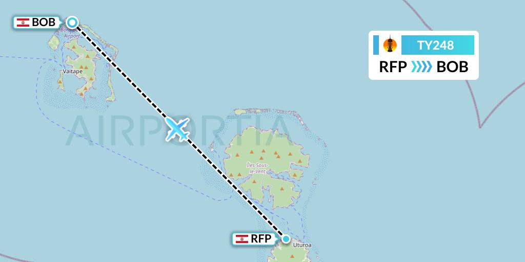 TY248 Air Caledonie Flight Map: Raiatea to Bora Bora